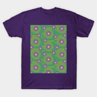 Purple Flowers on Green T-Shirt